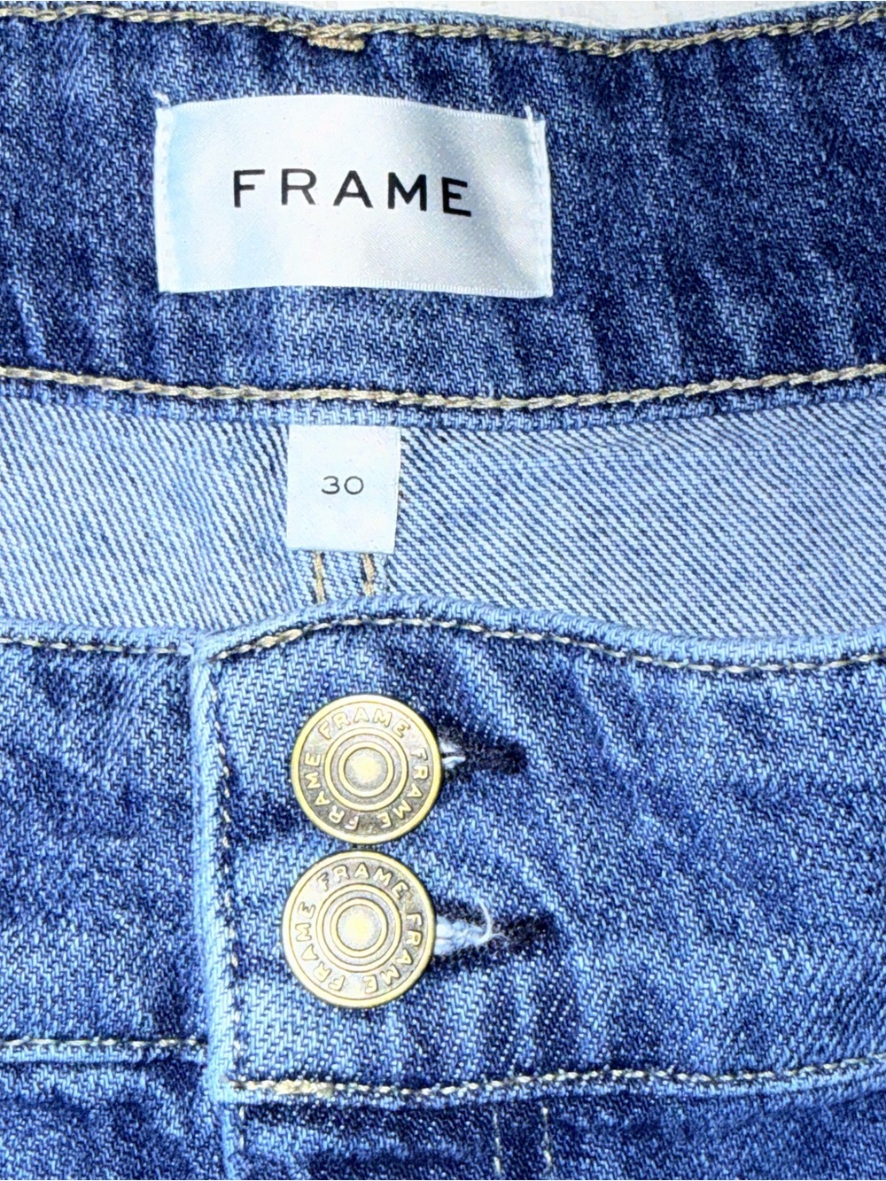 FRAME 70s Seamed Cuffed Crop Straight Leg Jeans Lago Di Como 30 medium dark blue - Picture 13 of 16